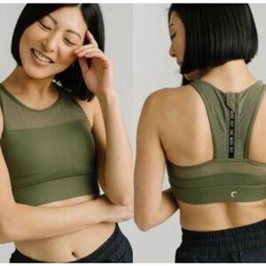 ZYIA Active Olive Green Mesh Back Zip Sports Bra size XXL